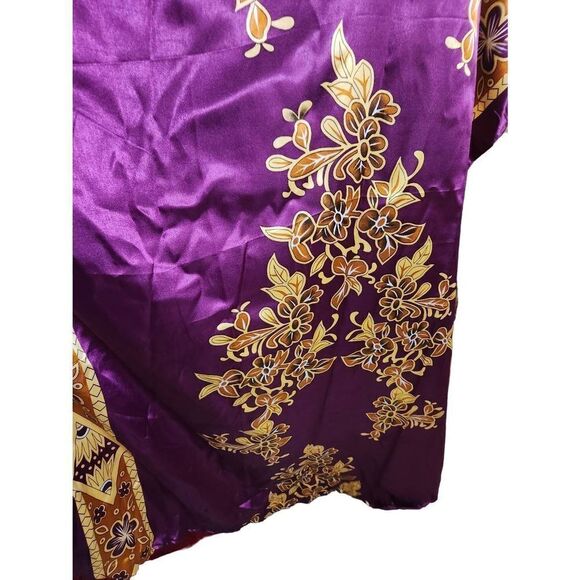 Purple & Gold Satin Kaftan Bohemian Boho Festival Hippy Maxi Pattern Print 70s - Picture 5 of 5